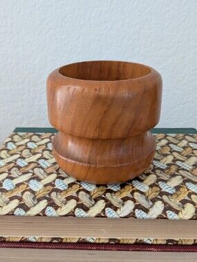 Vintage MCM Teak Wood & Brass Candle Holder Pillar or Taper Made in Thailand 3"